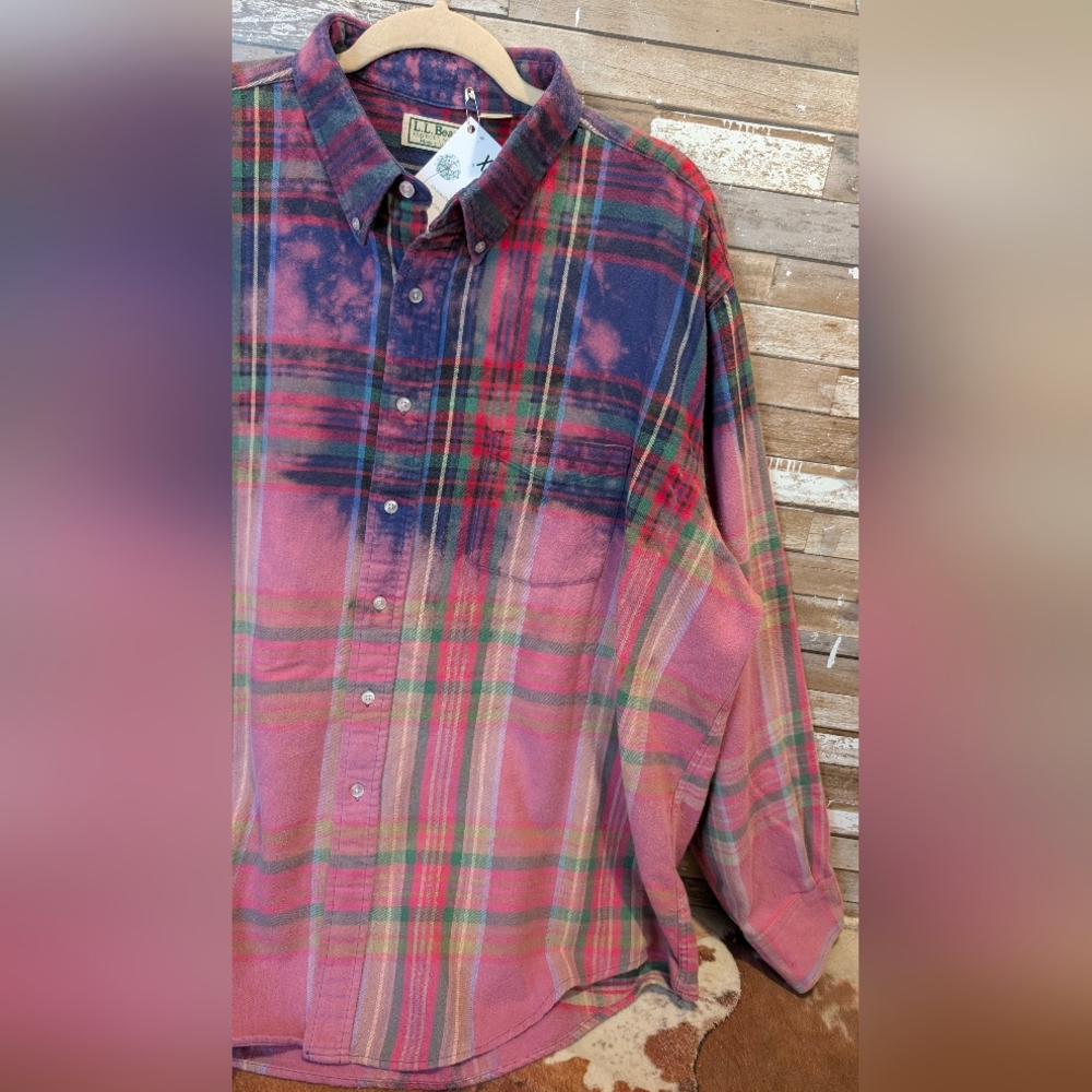 Incubus Graphic Upcycled Dip Dye Bleached Flannel Shirt - Picture 12 of 14